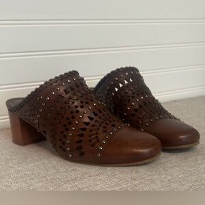 Brighton Brown Leather Mules with Chunky Heel - NWT